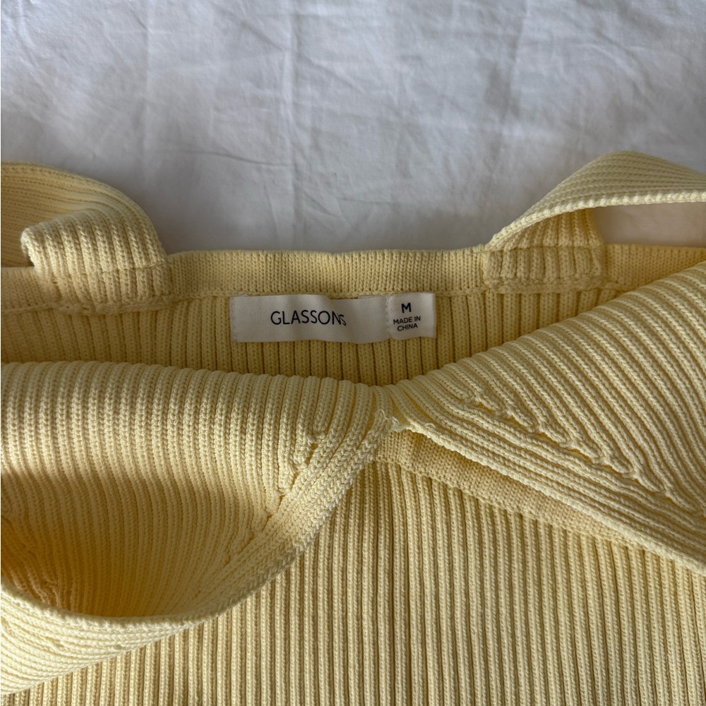 Glassons Yellow Ribbed Crop Tank Top - Picture 2 of 4